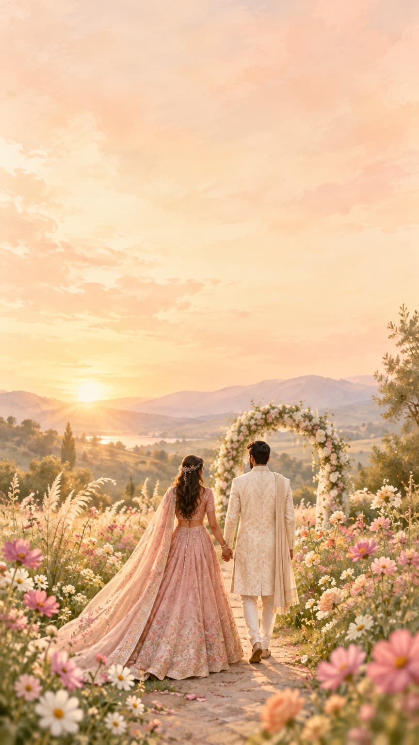 Illustration of a couple for Rhea and Arjun's wedding