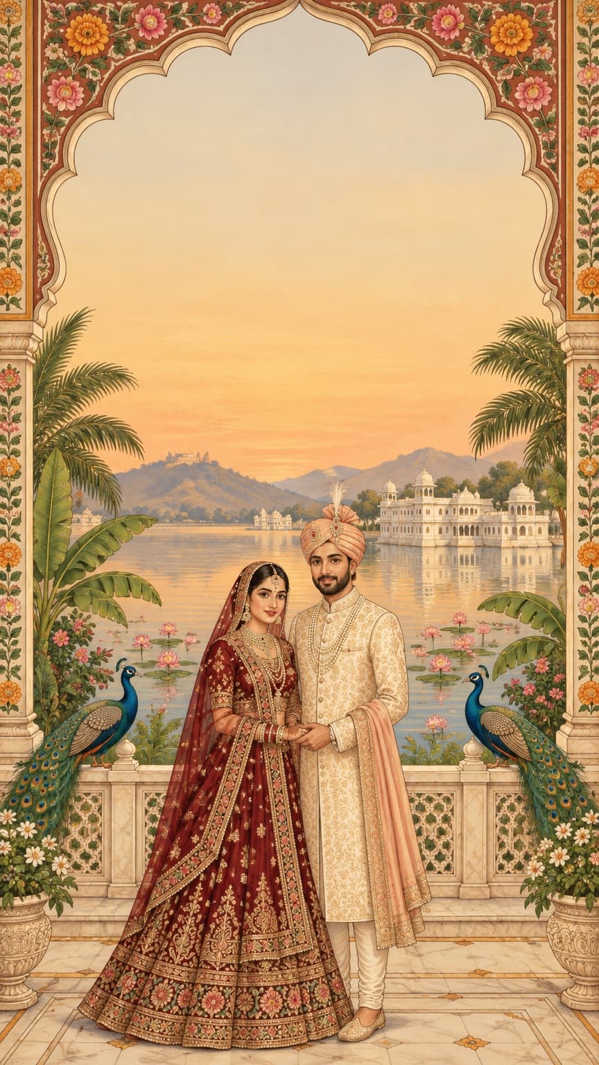 Illustration of a couple for Vihaan and Kavya's wedding